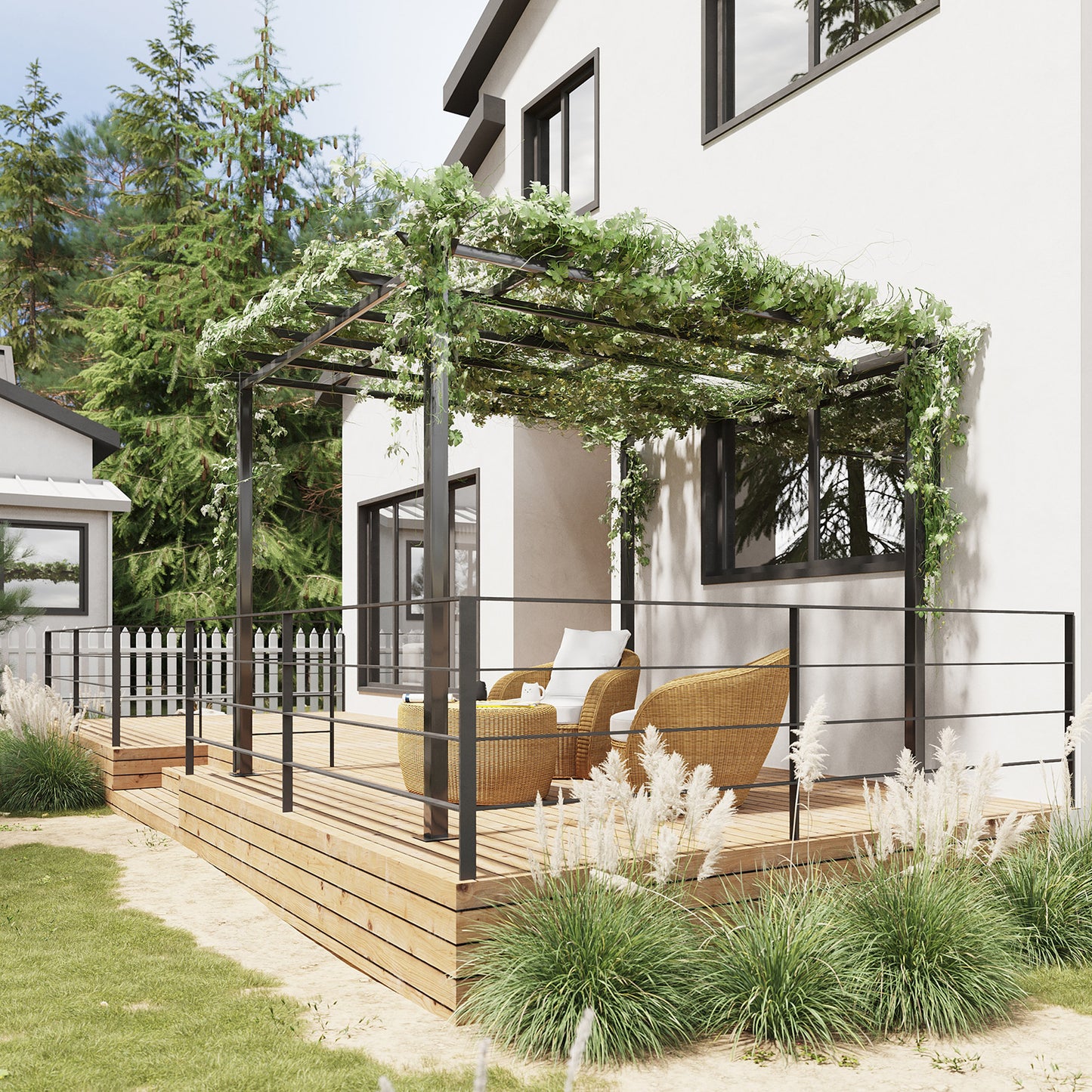 3x3m Metal Gazebo Pergola Grape Trellis Climbing Plants Sun Shelter