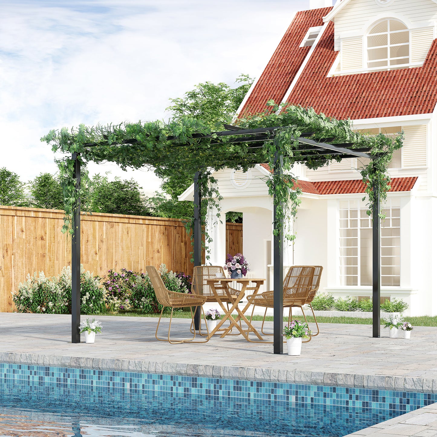 3x3m Metal Gazebo Pergola Grape Trellis Climbing Plants Sun Shelter