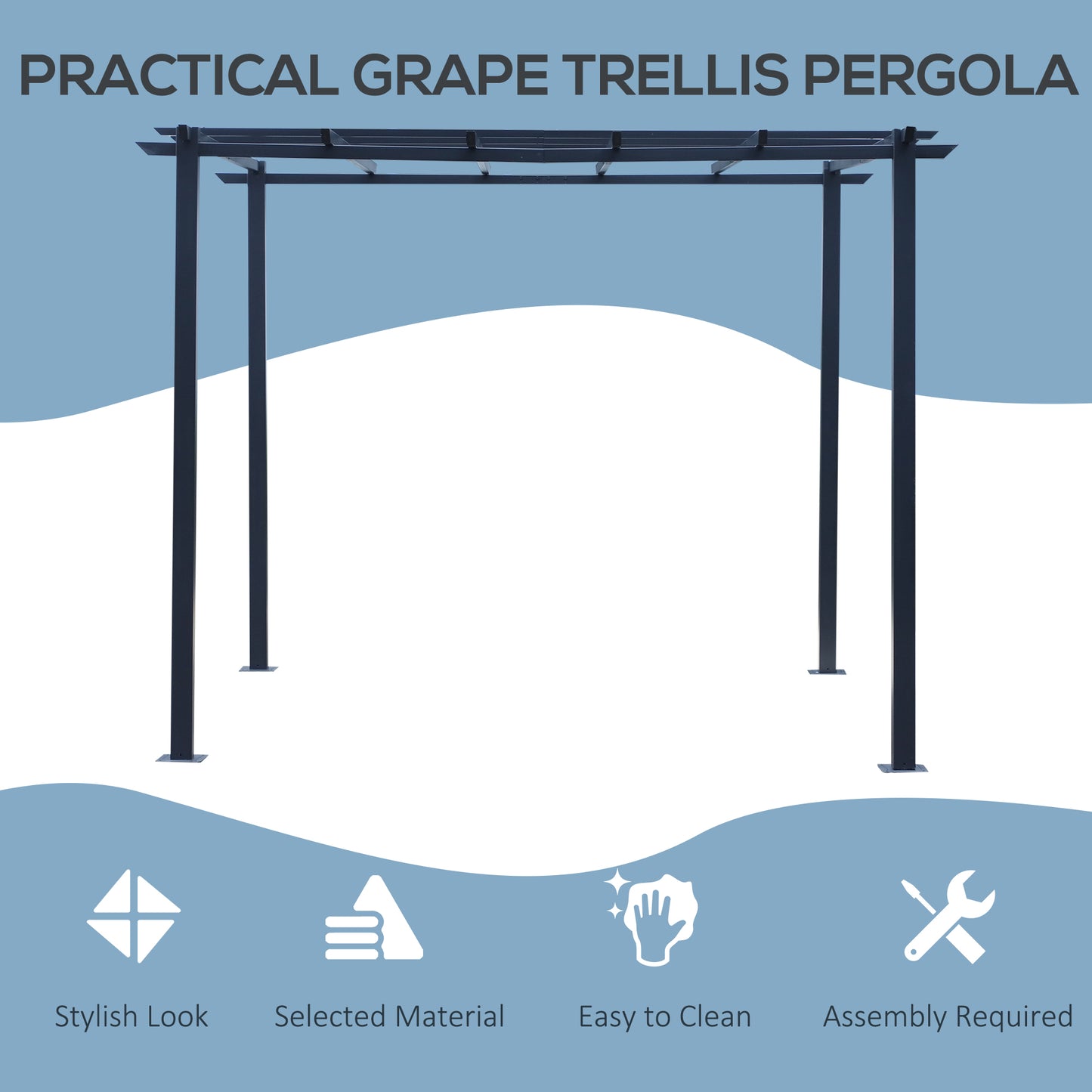 3x3m Metal Gazebo Pergola Grape Trellis Climbing Plants Sun Shelter