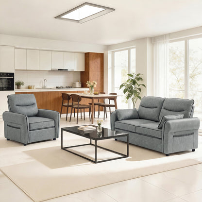 3 Seater Sofa, Faux Leather Couch with Thicken Cushion, Grey