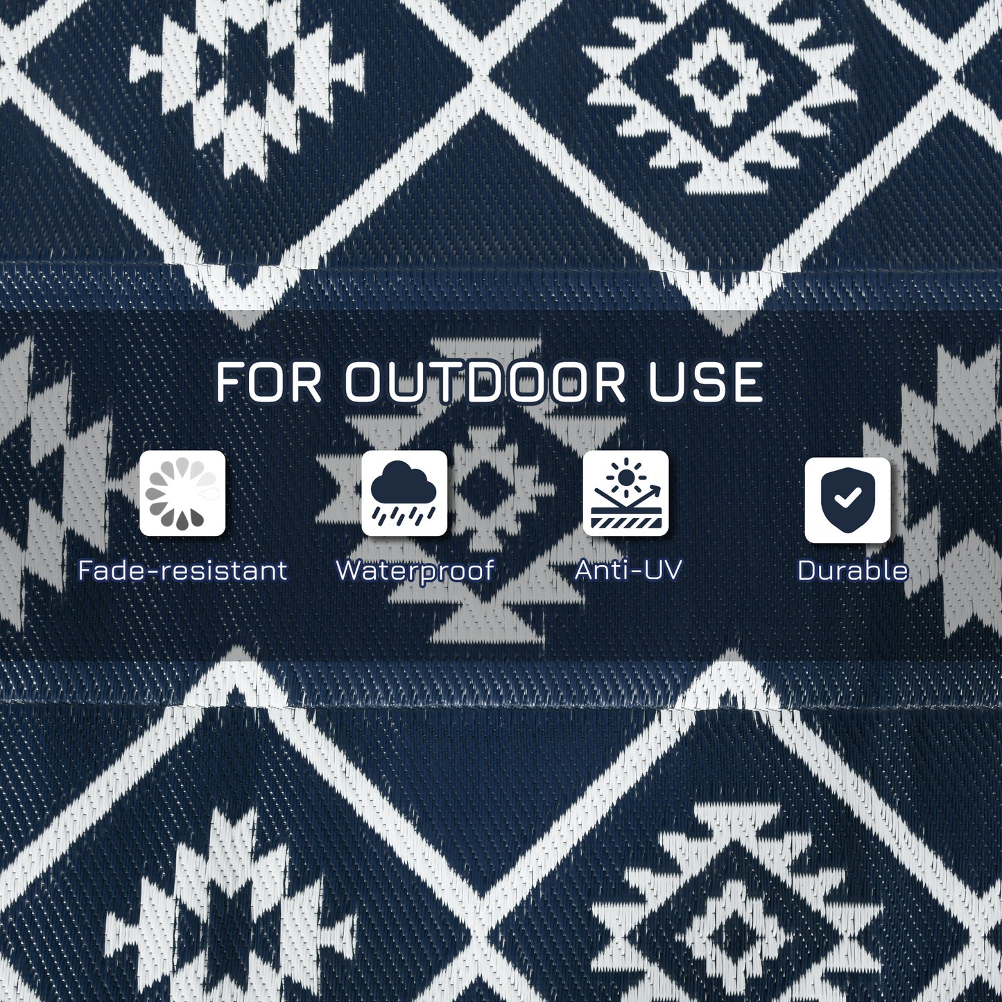 Reversible Waterproof Outdoor Rug W/ Carry Bag, 182 x 274cm, Dark Blue