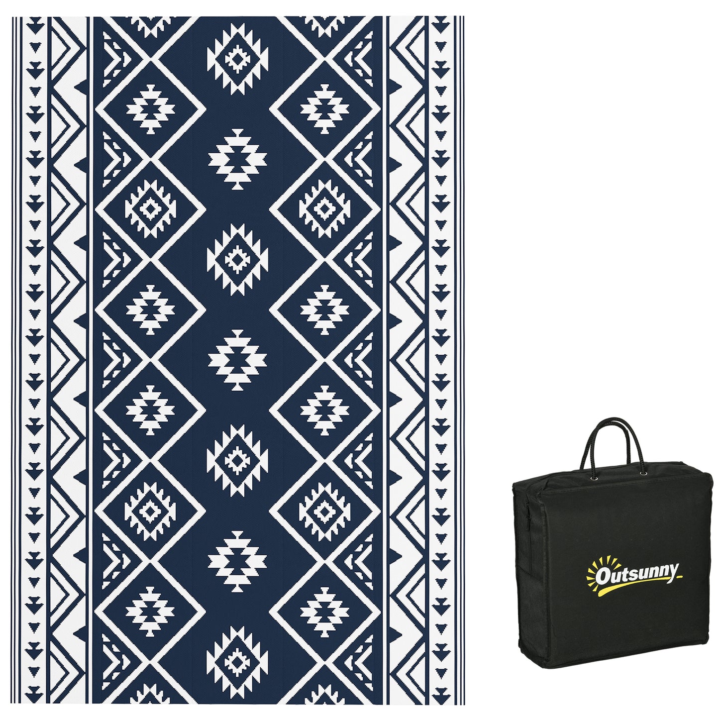 Reversible Waterproof Outdoor Rug W/ Carry Bag, 182 x 274cm, Dark Blue