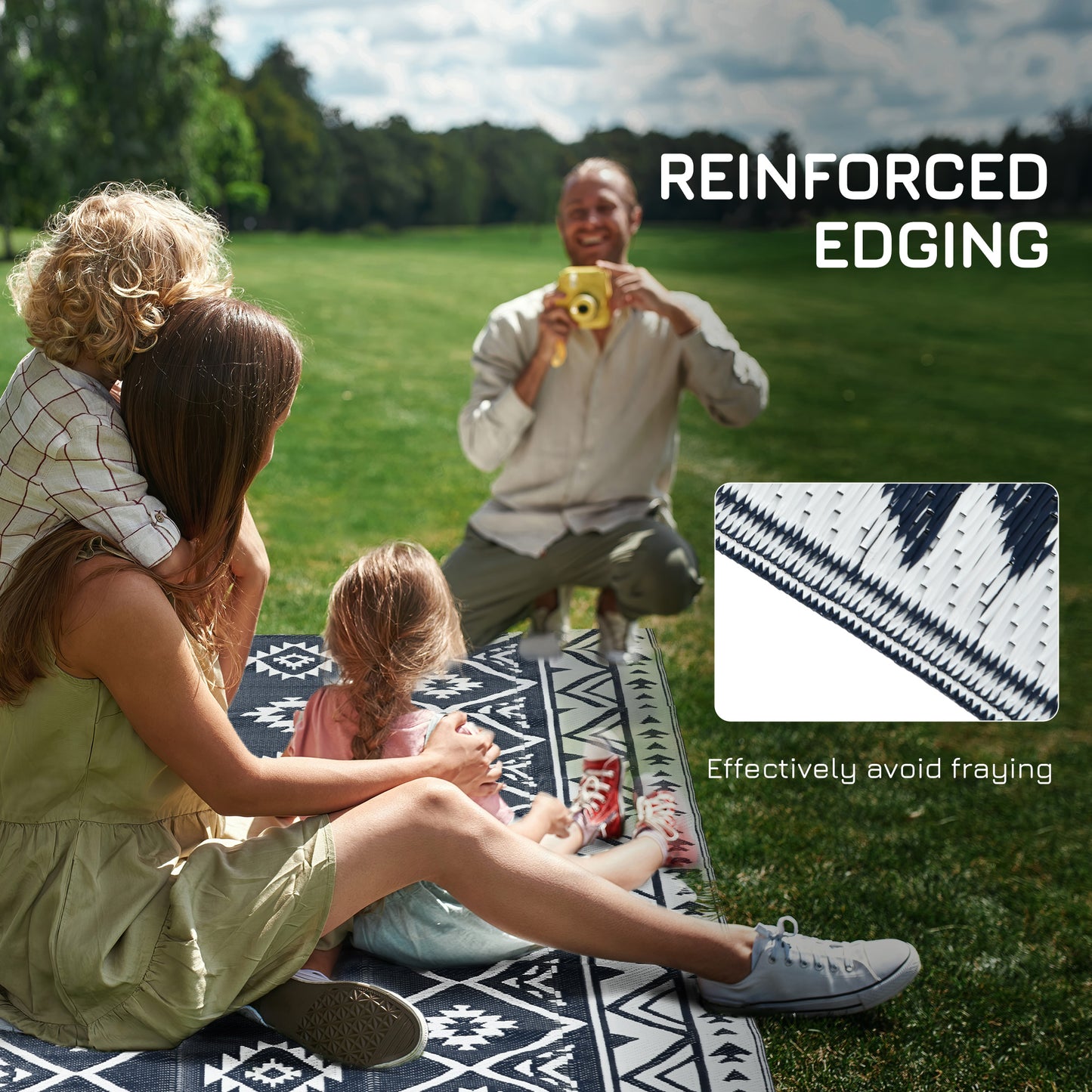 Reversible Waterproof Outdoor Rug W/ Carry Bag, 182 x 274cm, Dark Blue