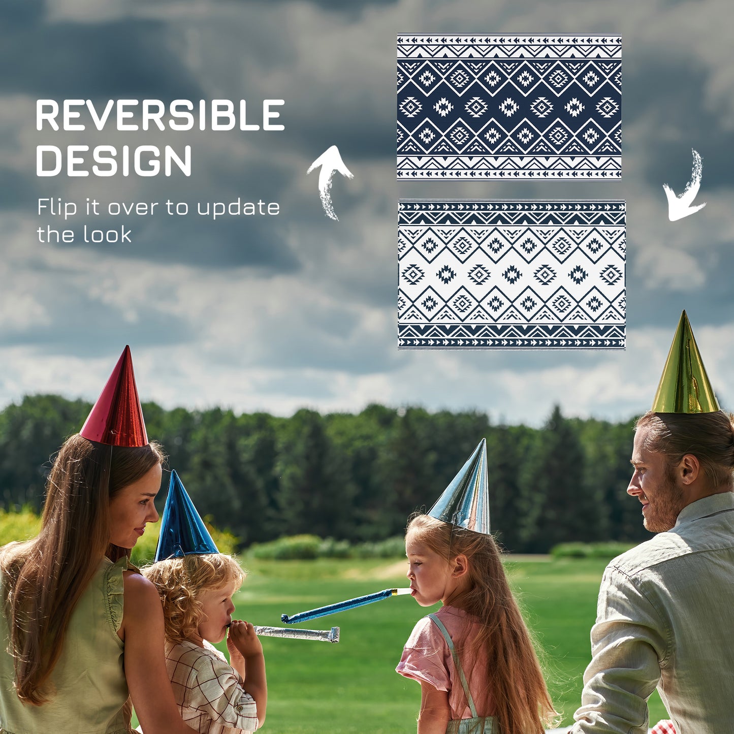 Reversible Waterproof Outdoor Rug W/ Carry Bag, 182 x 274cm, Dark Blue