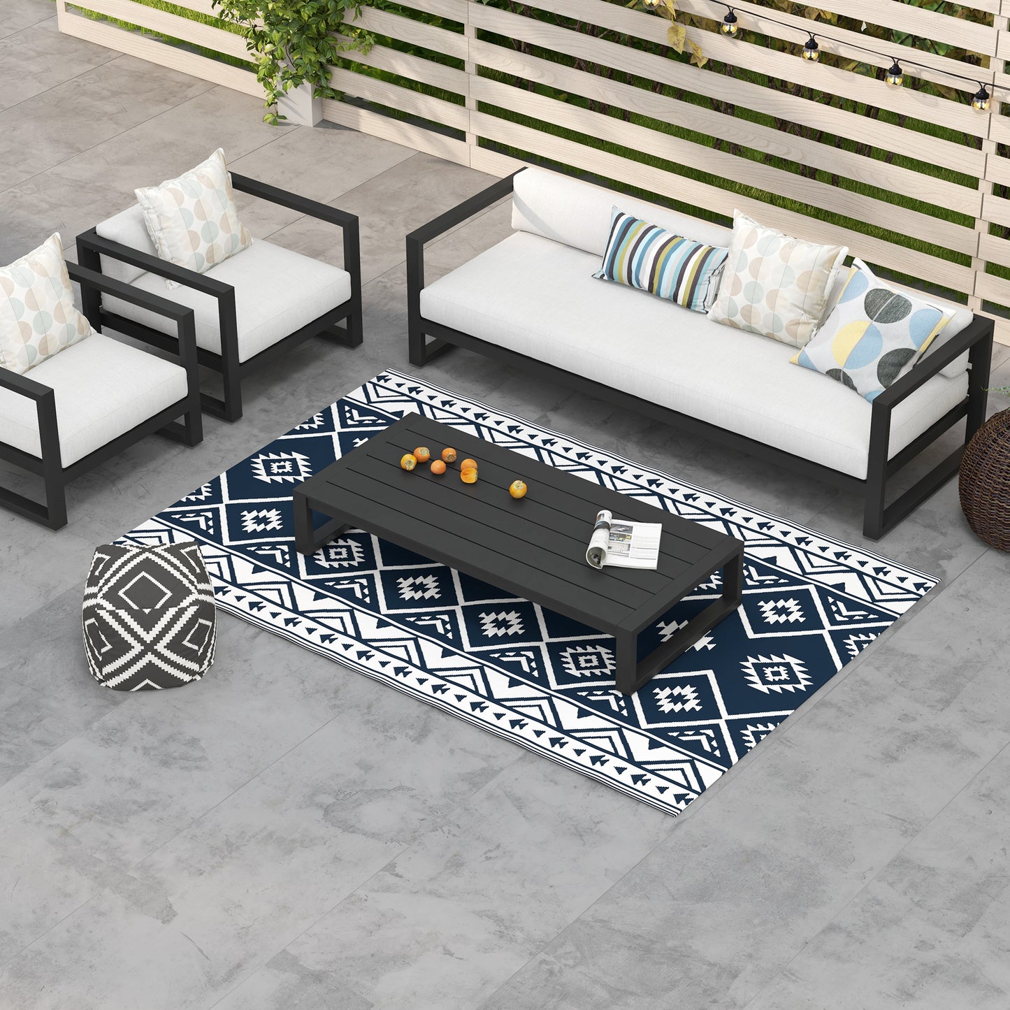 Reversible Waterproof Outdoor Rug W/ Carry Bag, 182 x 274cm, Dark Blue