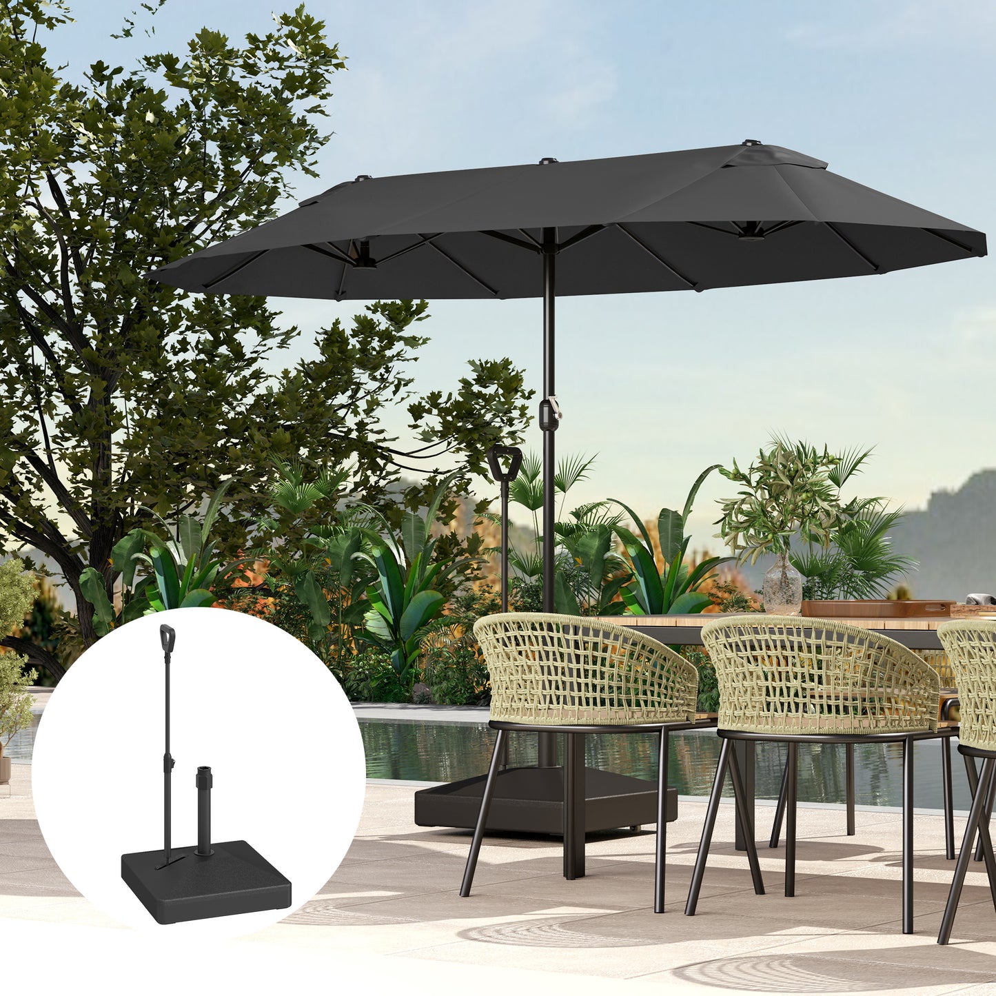 Garden Parasol Base Parasol Stand, Sand/Water Filled, Black