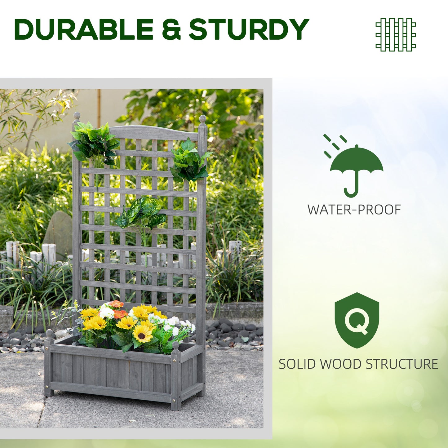 Raised Garden Bed with Trellis Garden Planters Indoor Grey