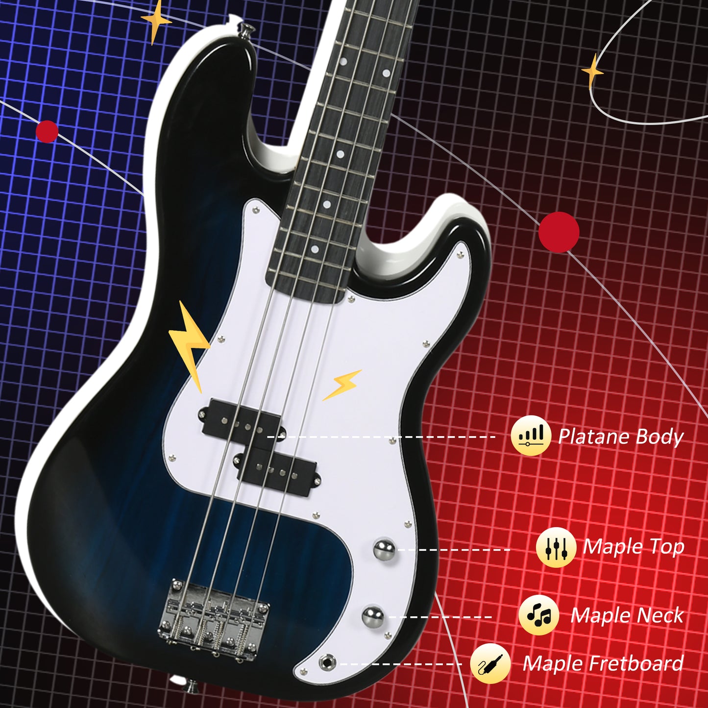 4 String Full Size Electric Bass Guitar for Beginner with Amp, Blue