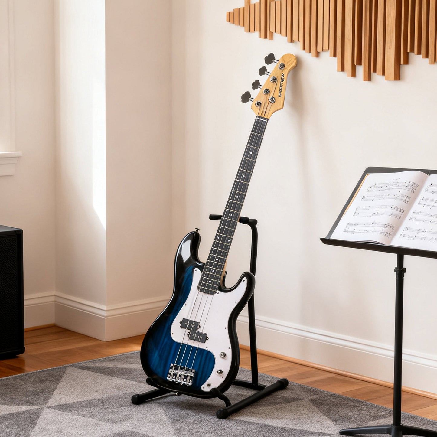 4 String Full Size Electric Bass Guitar for Beginner with Amp, Blue