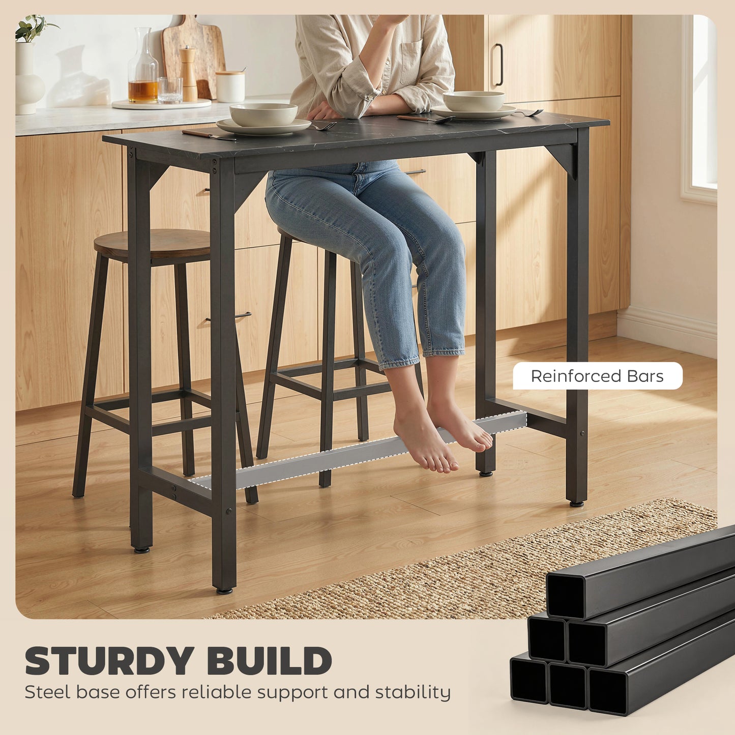 Bar Table Coffee Table with Adjustable Footpads Black Marble Effect