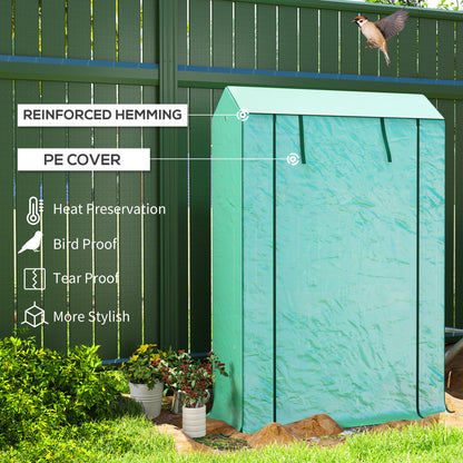 3 Tier Mini Greenhouse with PE Cover, Roll-Up Door, Green