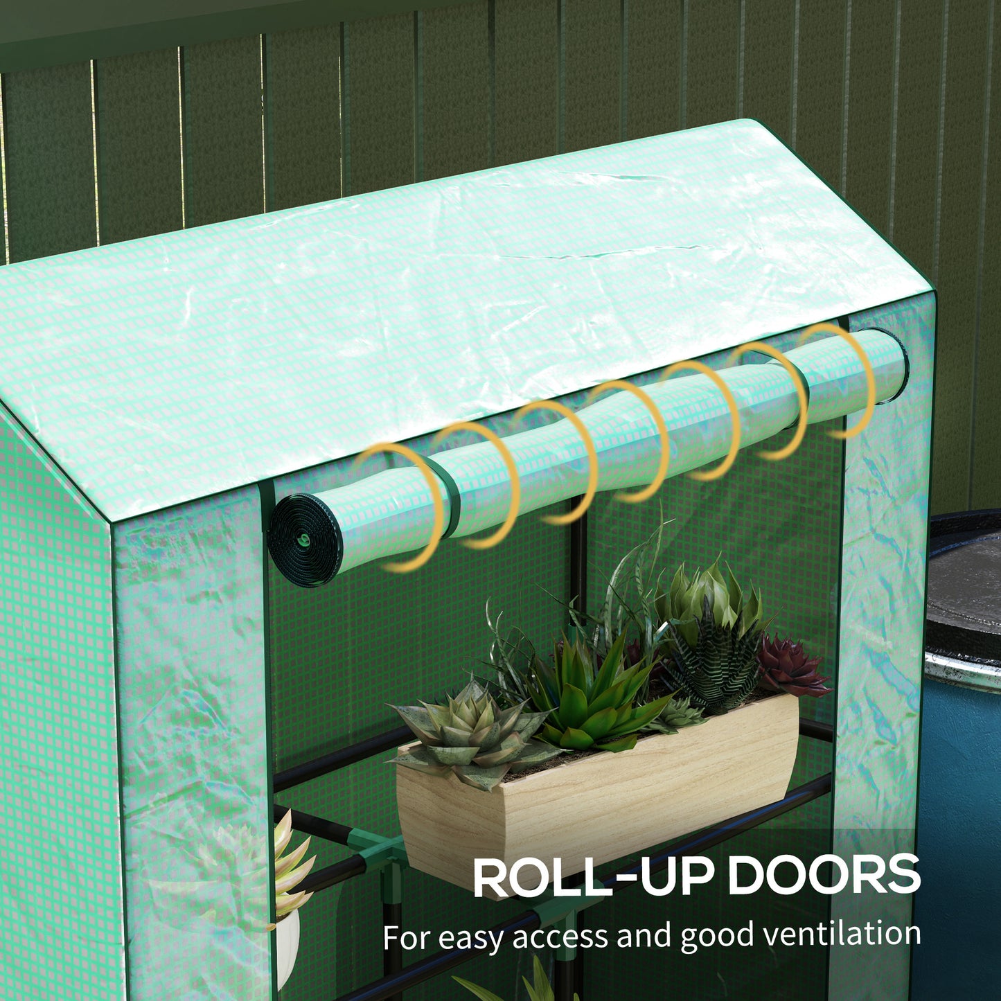 3 Tier Mini Greenhouse with PE Cover, Roll-Up Door, Green