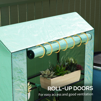 3 Tier Mini Greenhouse with PE Cover, Roll-Up Door, Green