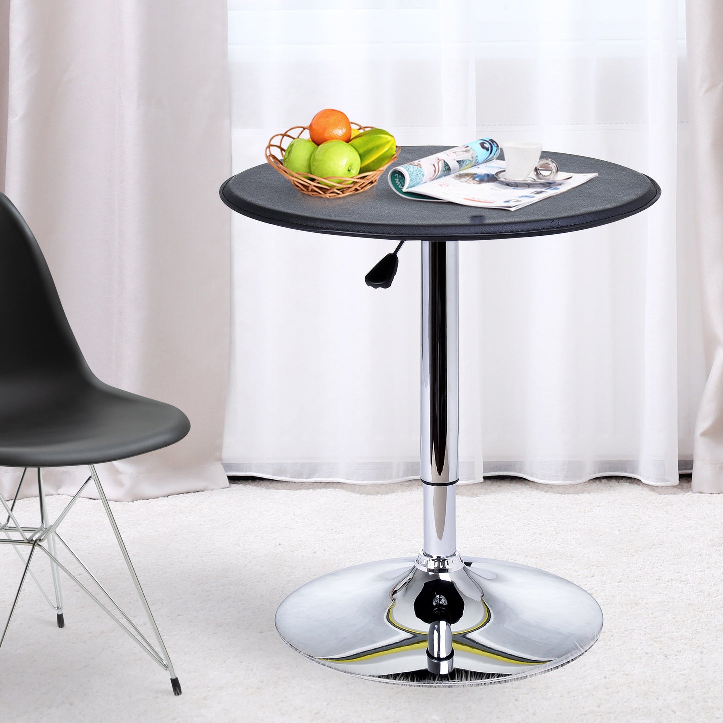 93cm Adjustable Round Bar Table w/ PVC Leather Steel Base Bistro Black