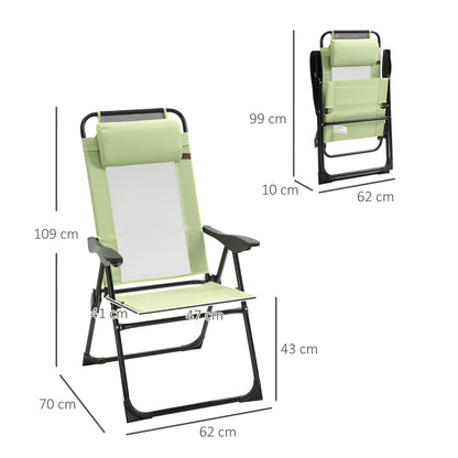 Garden Chairs Set of 2 Folding Camping Chair Recliners, Green