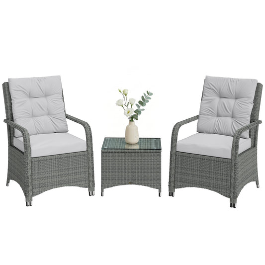 3 Pieces Rattan Bistro Set, Wicker Garden Furniture Set, Light Grey