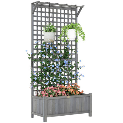 Wood Planter with Trellis for Climbing Plants Planter Box Dark Grey
