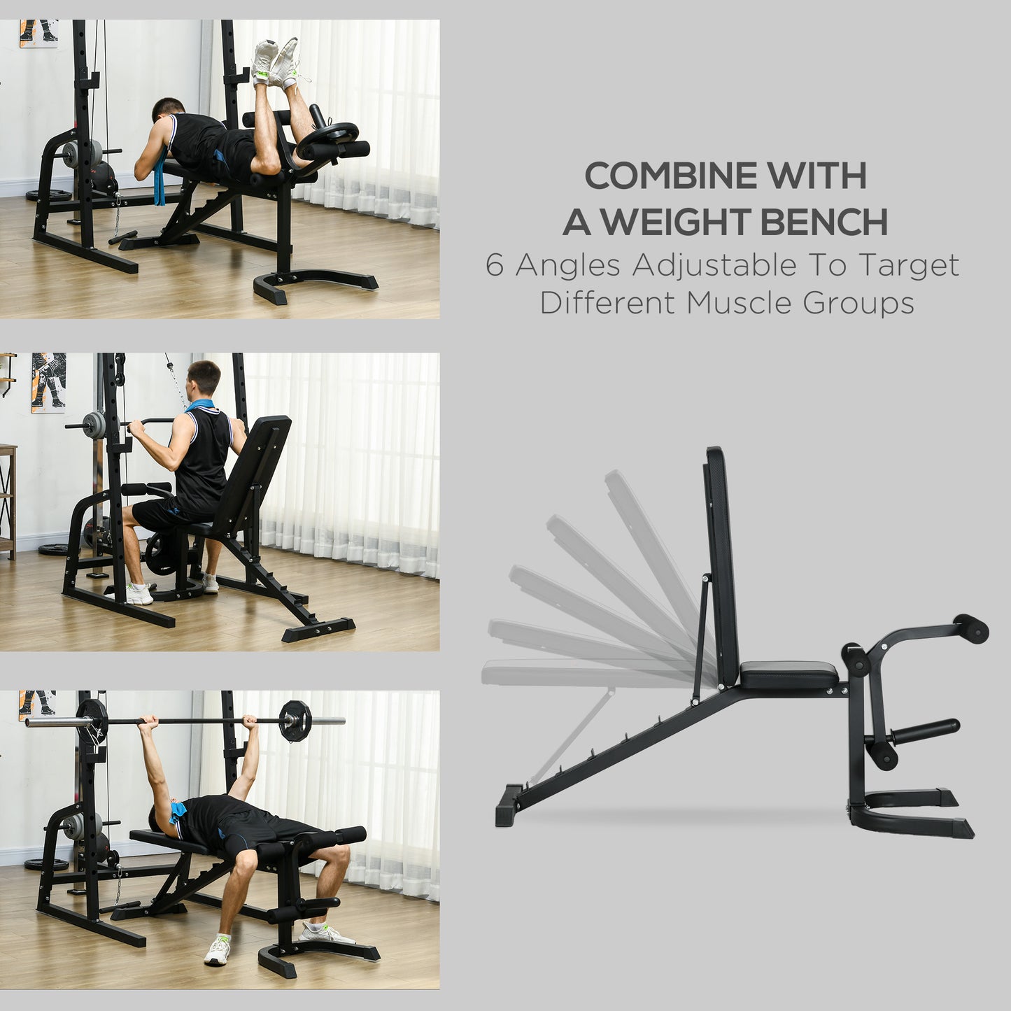 Smith Machine Power Rack with Pull Up Bar, Lat Pull Down System