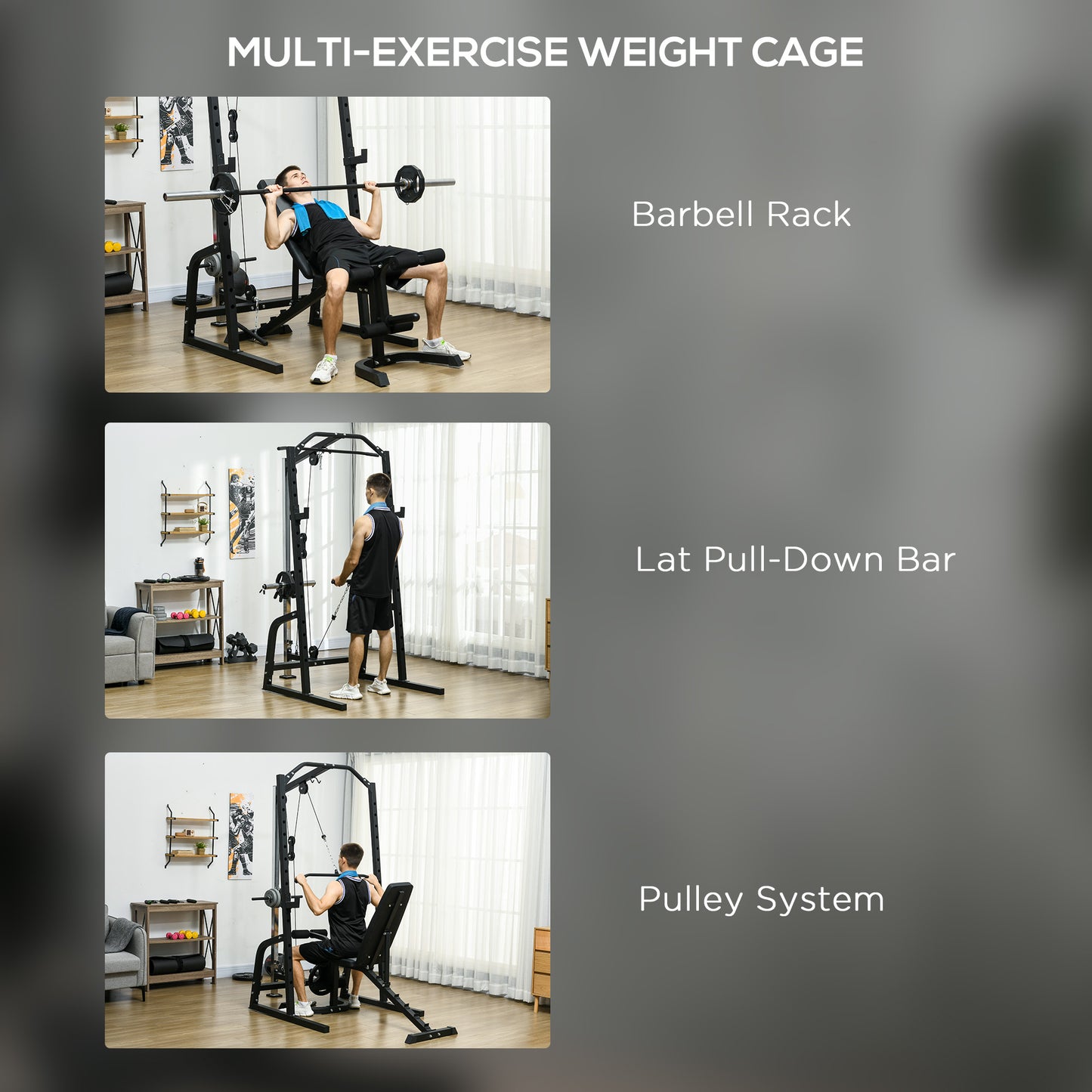 Smith Machine Power Rack with Pull Up Bar, Lat Pull Down System