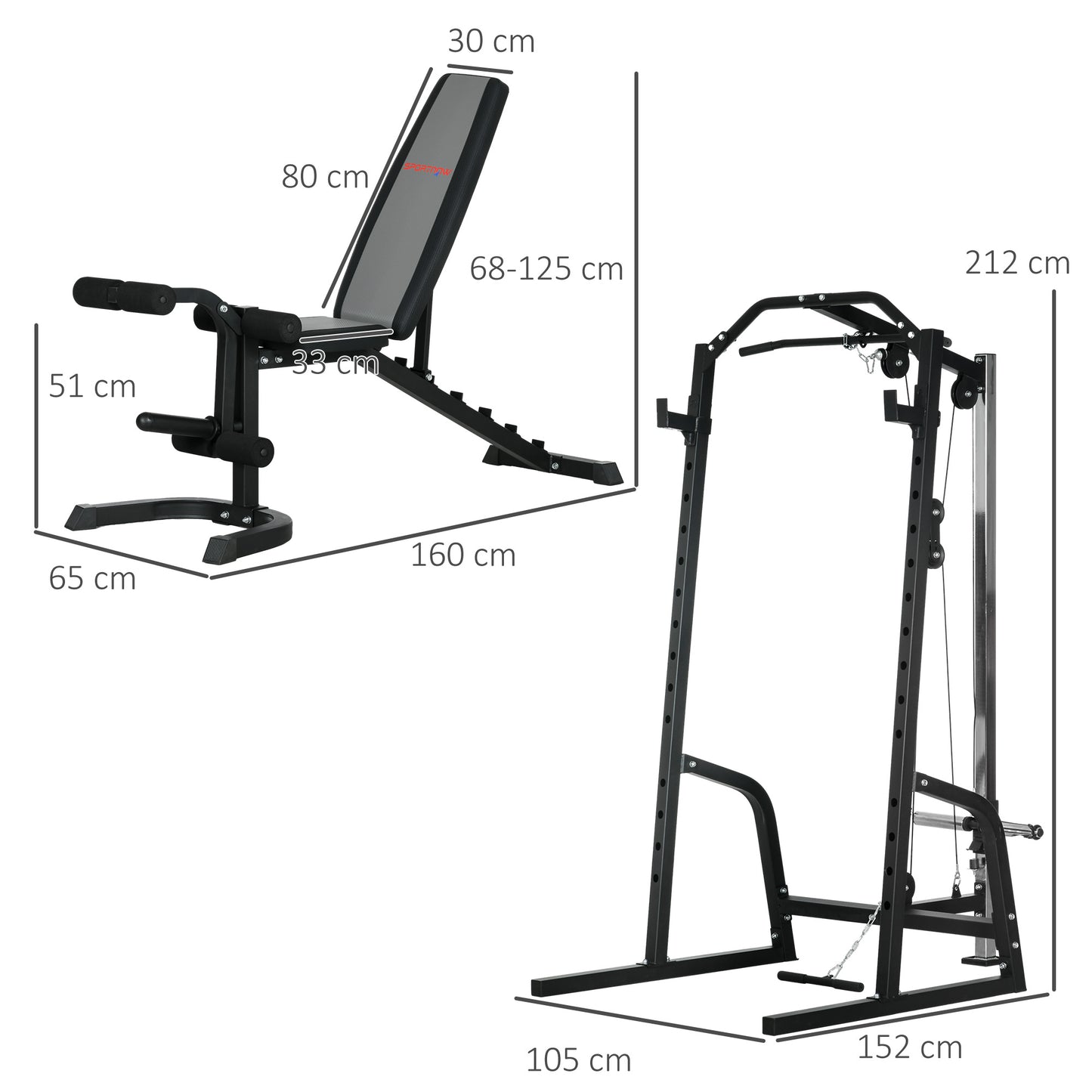 Smith Machine Power Rack with Pull Up Bar, Lat Pull Down System
