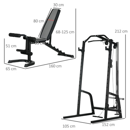 Smith Machine Power Rack with Pull Up Bar, Lat Pull Down System