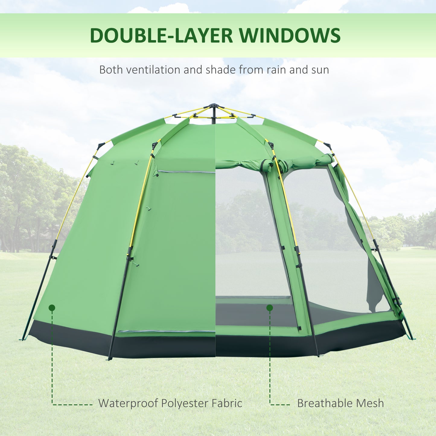 6 Person Camping Tent 2-Tier Pop-up Tent w/ Portable Carry Bag