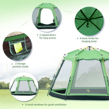 6 Person Camping Tent 2-Tier Pop-up Tent w/ Portable Carry Bag