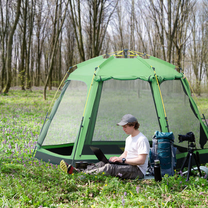 6 Person Camping Tent 2-Tier Pop-up Tent w/ Portable Carry Bag