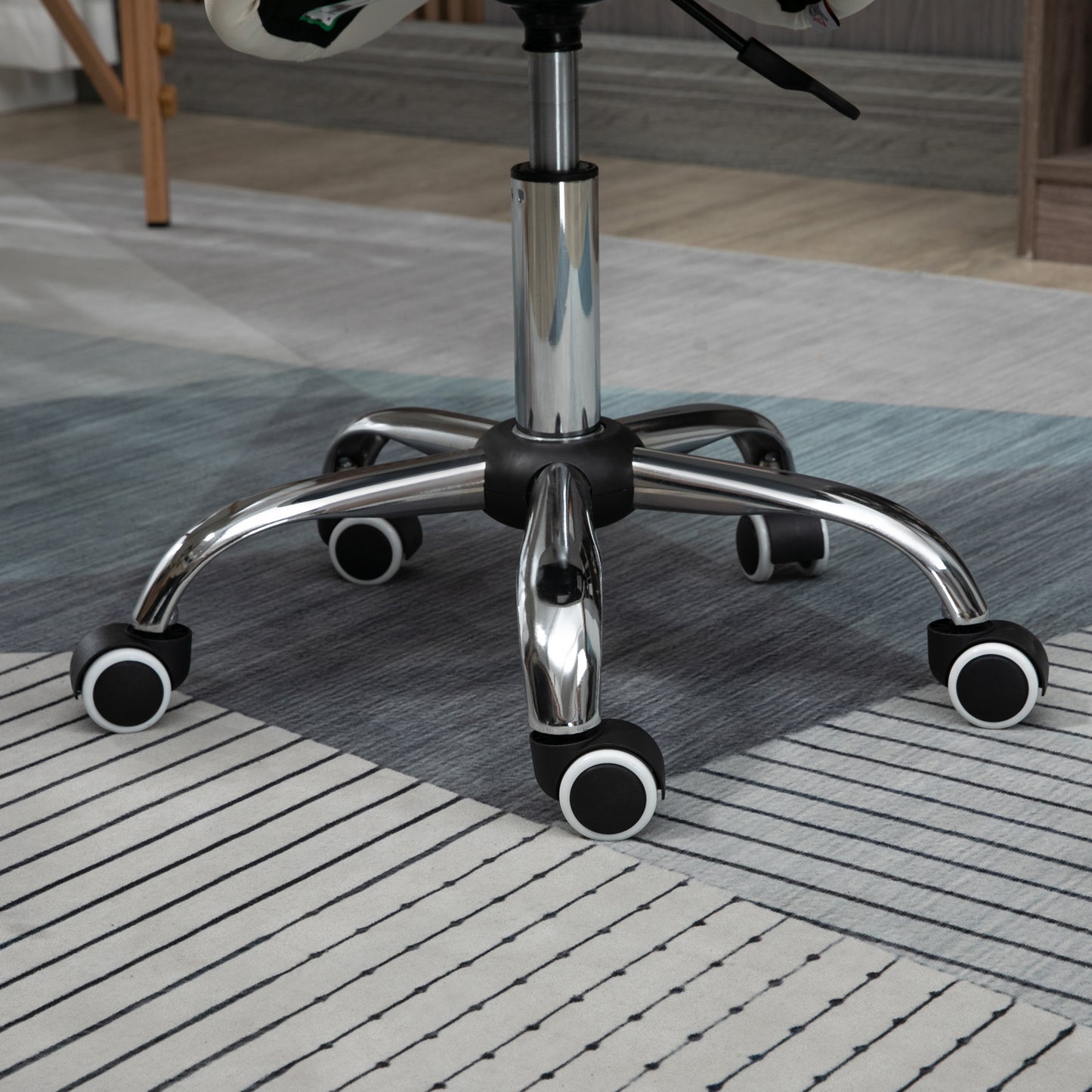PU Leather Saddle Stool w/ Moulded Padded Seat Adjustable Height Cream