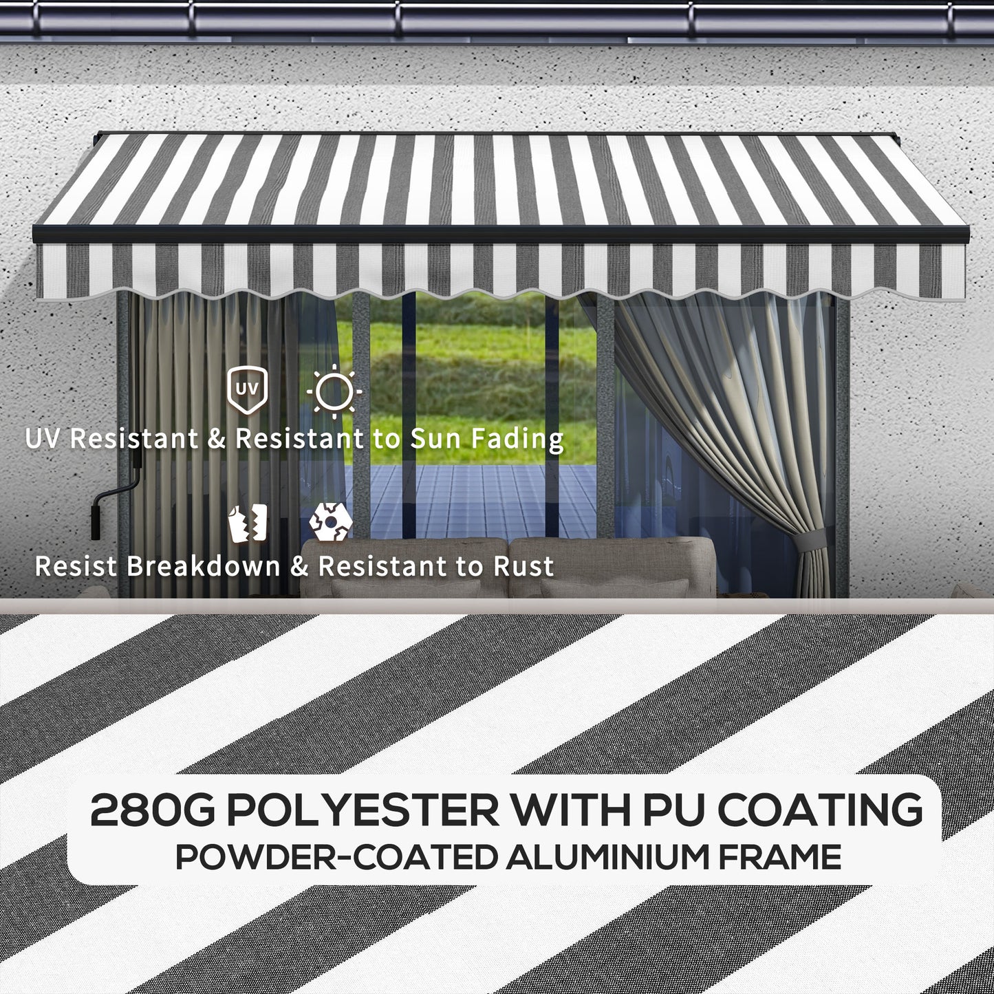 3.5 x 2.5m Aluminium Frame Electric Awning, Retractable Awning Sun Canopies for Patio Door Window, Grey and White