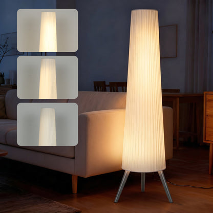 Dimmable Tripod Floor Lamp with Foot Switch, Nordic Standing Lamp with Fabric Shade for Living Room, Bedroom, Office, 153cm, White and Grey