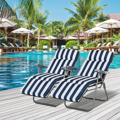 Set of 2 Garden Patio Outdoor Sun Reclining Loungers Folding Foldable Multi Position Relaxers Chairs with Cushions Fire Retardant Sponge