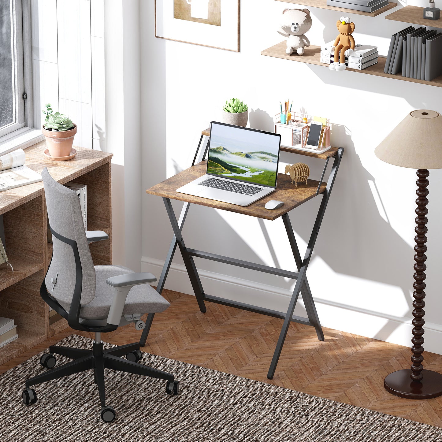 70 cm Folding Computer Desk for Small Spaces Bedroom Rustic Brown