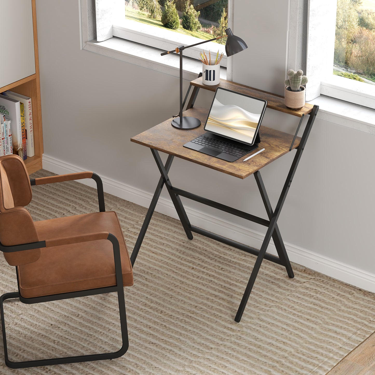 70 cm Folding Computer Desk for Small Spaces Bedroom Rustic Brown