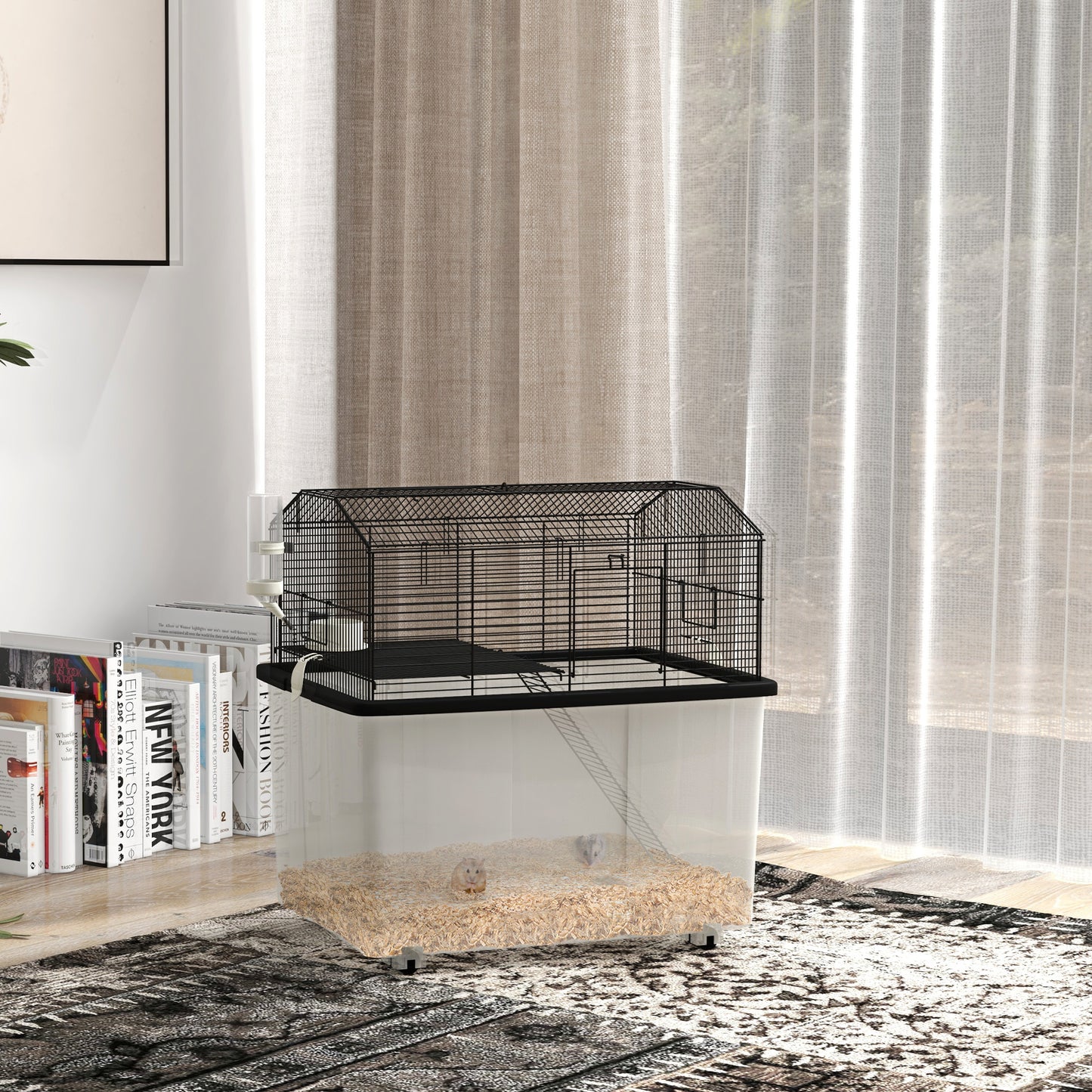 Hamster Cage, Two-Tier Gerbil Cage w/ Deep Bottom, Ramp, Food Dish