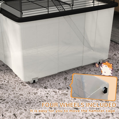 Hamster Cage, Two-Tier Gerbil Cage w/ Deep Bottom, Ramp, Food Dish