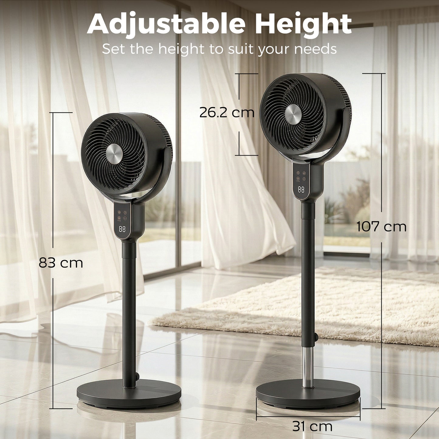 20 dB Silent Standing Fan for Bedroom, 42" Pedestal Fan with 70° Oscillating, 90° Vertical Tilt, 8 Speeds, Remote Control, 12H Timer, Adjustable Height, Child Lock, Black