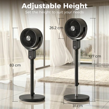 20 dB Silent Standing Fan for Bedroom, 42" Pedestal Fan with 70° Oscillating, 90° Vertical Tilt, 8 Speeds, Remote Control, 12H Timer, Adjustable Height, Child Lock, Black