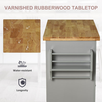 Rolling Kitchen Island Cart with Rubber Wood Top, Spices Grey