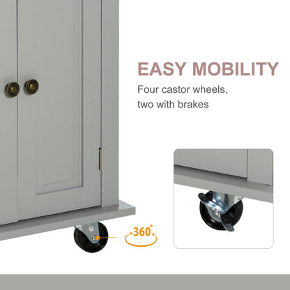 Rolling Kitchen Island Cart with Rubber Wood Top, Spices Grey