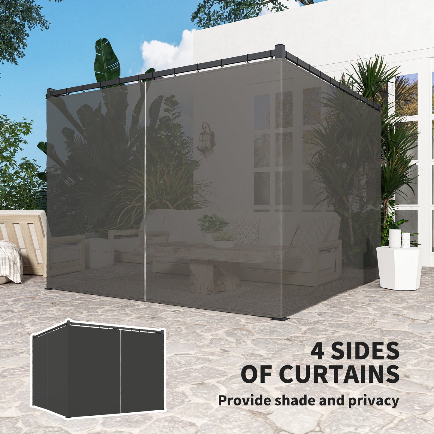 3 x 3(m) Pergola with Retractable Roof and Curtains, Charcoal Grey
