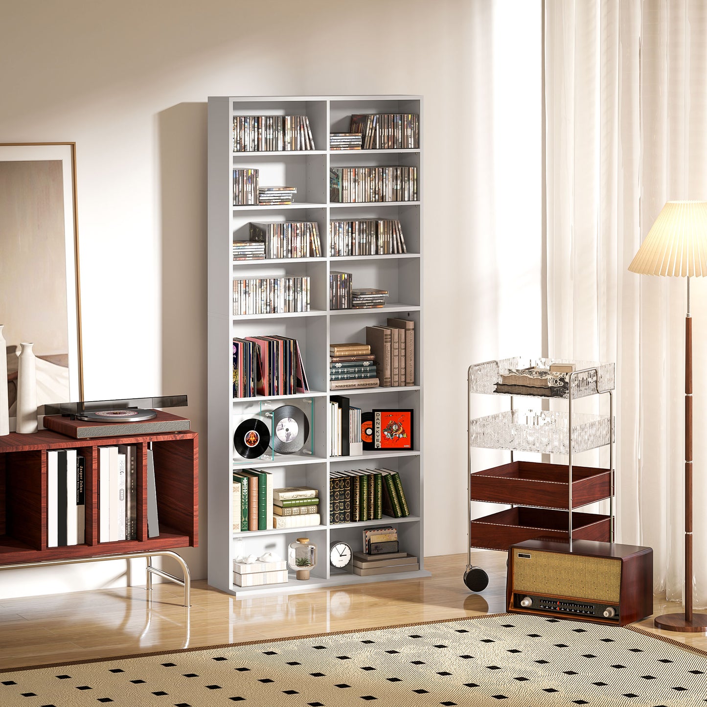 640 CD Storage Unit 360 DVD Storage Tower w/ 18 Compartments White