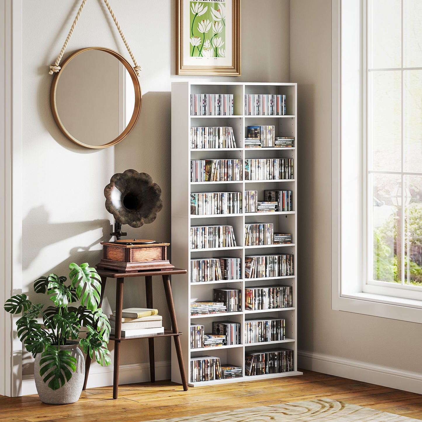 640 CD Storage Unit 360 DVD Storage Tower w/ 18 Compartments White
