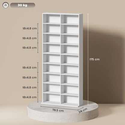 640 CD Storage Unit 360 DVD Storage Tower w/ 18 Compartments White