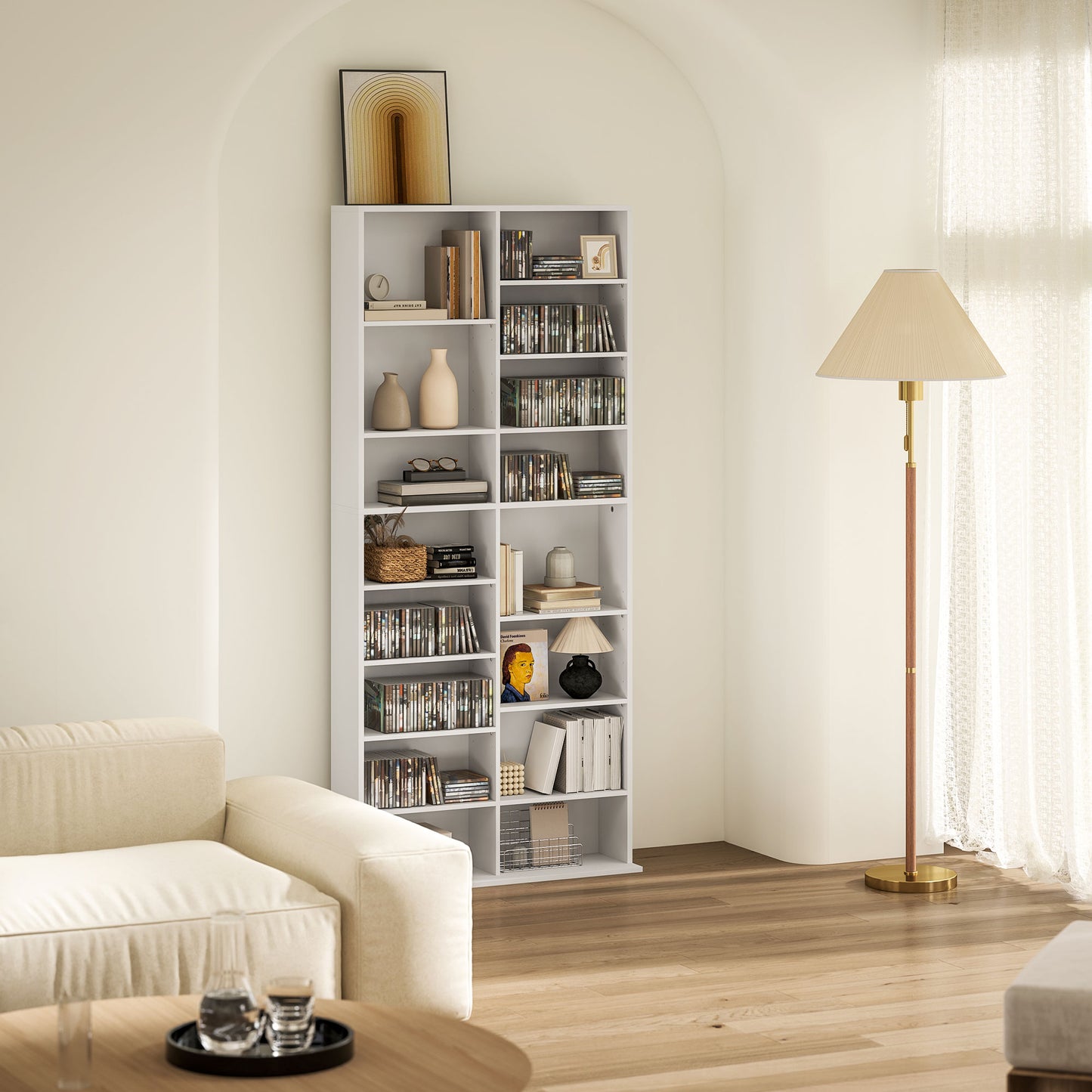 640 CD Storage Unit 360 DVD Storage Tower w/ 18 Compartments White