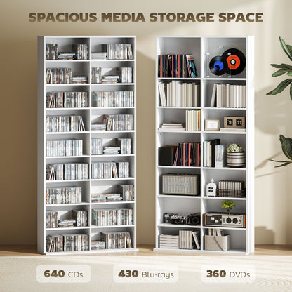 640 CD Storage Unit 360 DVD Storage Tower w/ 18 Compartments White