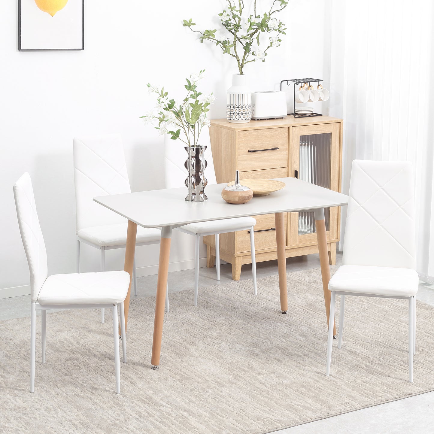 4-Pieces Dining Chairs, Faux Leather Kitchen Chairs, White