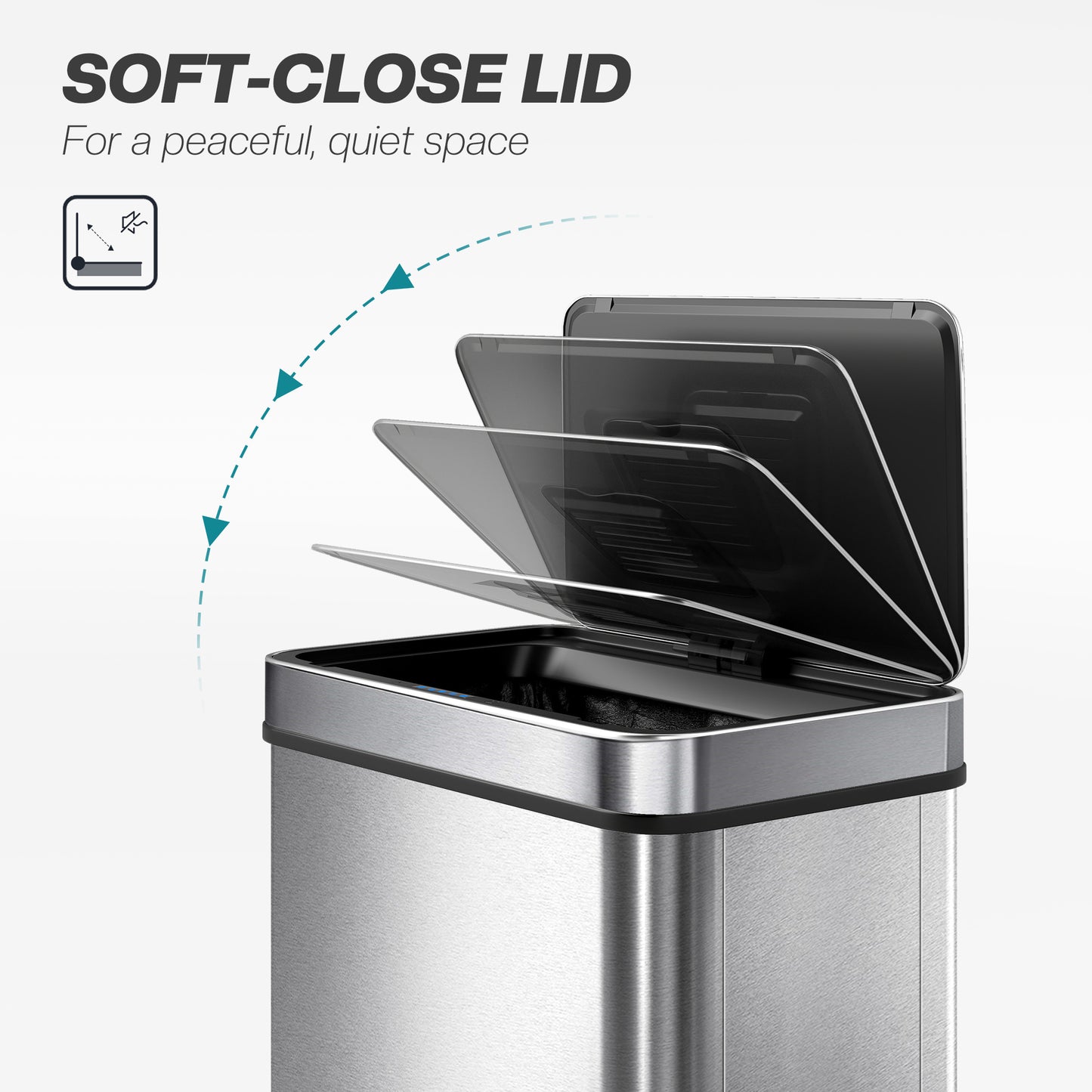 50 L Kitchen Bin with Fingerprint-Proof Stainless Steel, Silver Tone