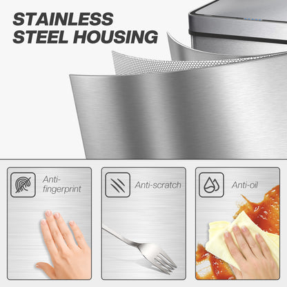 50 L Kitchen Bin with Fingerprint-Proof Stainless Steel, Silver Tone