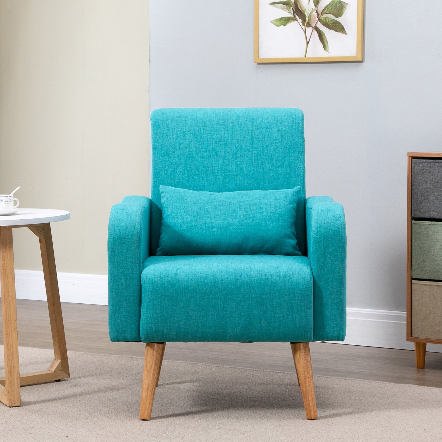Upholstered Leisure Lounge Sofa, Accent Chair with Pillow, Teal